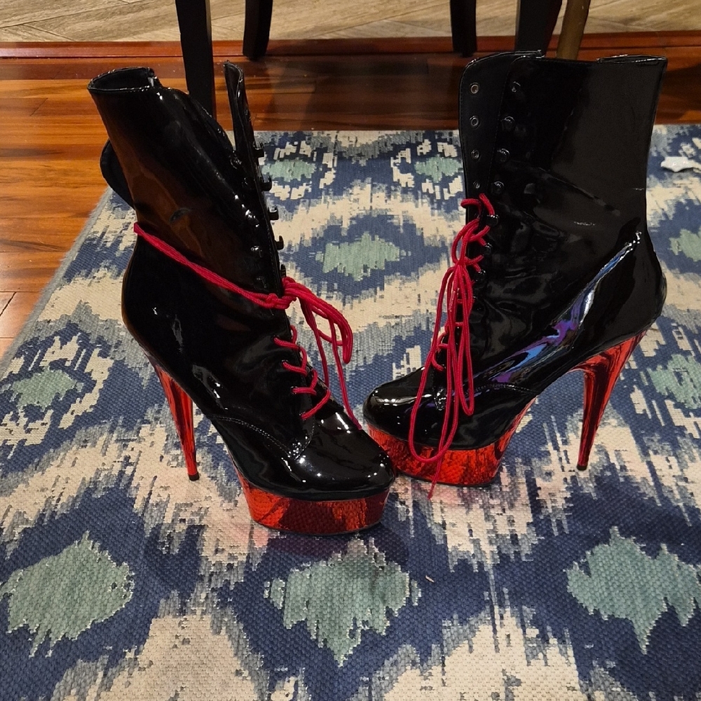 Black and Red High Heel Boots